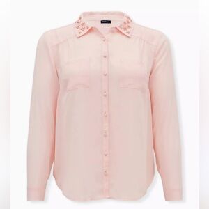 Torrid Blush Pink Embellished Button-Down Shirt